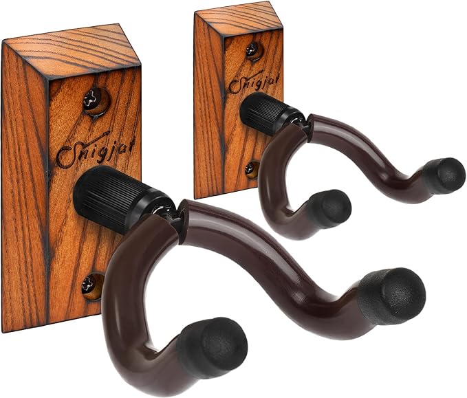 SNIGJAT Guitar Hanger, 2 Pack Hardwood Guitar Wall Mount Holder Stand for Acoustic Guitar, Bass, Banjo, Mandolin, Musical Instruments Accessories