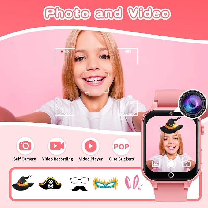Kids Smart Watches Girls Age 6-12, 26 Games Touchscreen Kids Watch with Video Camera Music Player Learning Cards Audiostory Flashlight 12/24 hr Educational Toys Birthday Gifts for Girls Ages 6 7 8