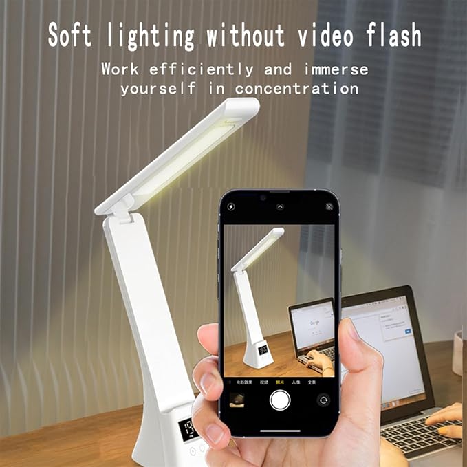 All-in-One Wireless Charging Desk Lamp with Digital Clock & Alarm, 15W Fast Phone Charger, 3 Color Lighting Modes, 180° Foldable, Touch Control for Bedroom, Office,HYV-2088 White.