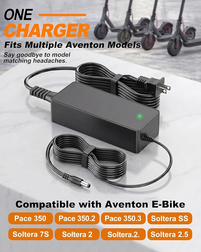 VHBW 42V 2A E-Bike Charger Compatible with Aventon Pace 350 350.2 350.3, Soltera SS 7S Soltera 2 2.5, Replacement Adapter for 36V Lithium Battery, 8.86 ft Cable