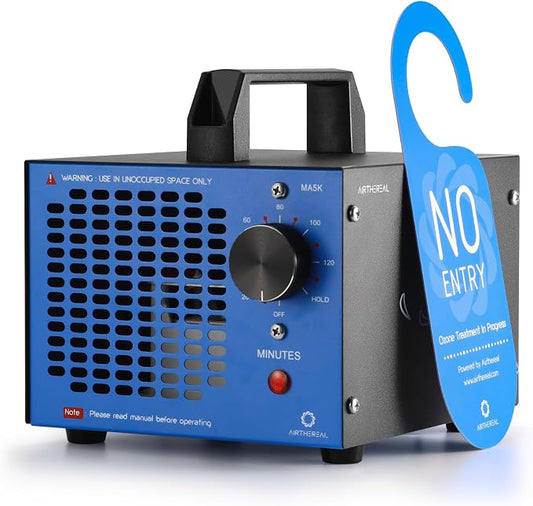 Airthereal MA5K Ozone Generator for Home, Ozone Air Ionizer Odor Eliminator with 120-Min Timer, Lightweight Design, Odor Removal for Car, Smoke, Pets, Basements, Covers Up to 2,000 Sq. Ft., Blue