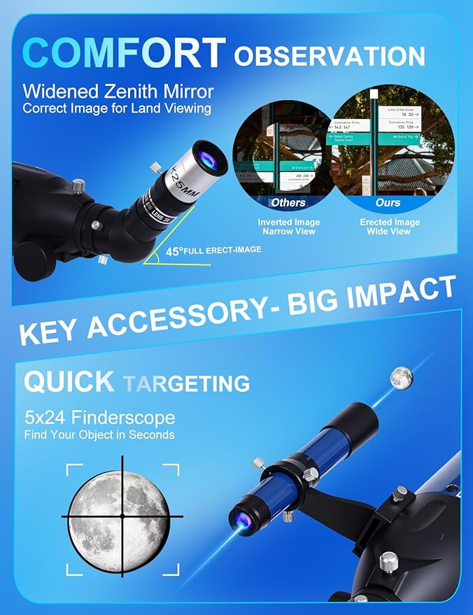 Telescope for Adults High Powered 90mm Aperture 800mm,Refractor Telescopes for Astronomy Beginners with AZ Mount Tripod,Phone Adapter,Carry Bag (80090blue)