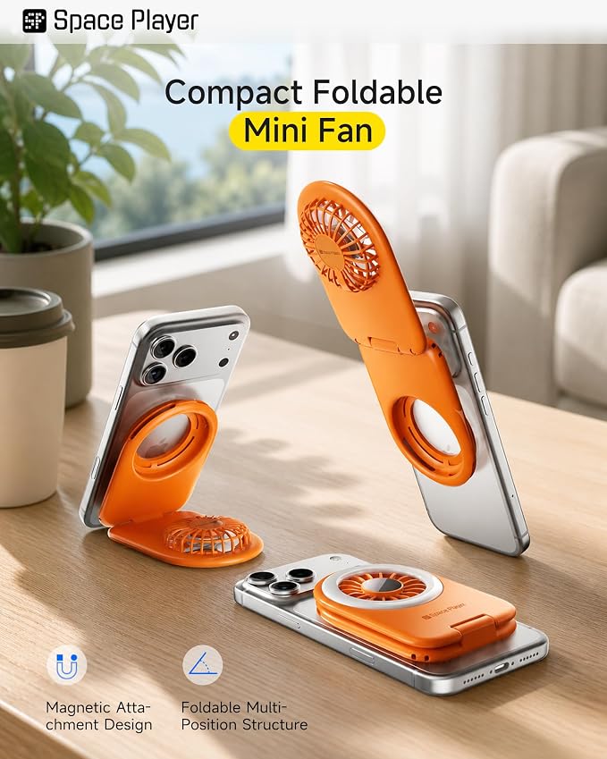 MagSafe Magnetic Cooling Fan for iPhone & Android, Space Player Portable Phone Cooling Fan with LED Light, Rechargeable Mini Handheld Fan, 3-in-1 Magnetic Desk Fan for Gaming, Travel & Outdoor Purple