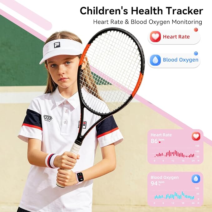 Smart Watch for Kids with Find My, 1.83" Fitness Tracker Watch No APP No Phone Needed, Pedometer, Heart Rate, Sleep Monitor, IP68, Puzzle Games for Girls Boys Teens 5-16, Gift, Pink