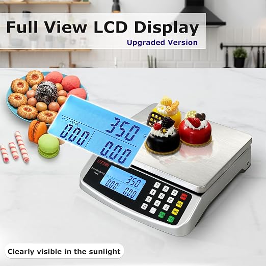 110lb/50kg Food Scale Digital Kitchen Scale with Tray Large LCD Display 304 Stainless Steel Commercial Price Computing Scale Counting Scale for Baking Cooking Meat Industry Counting Adapter Included