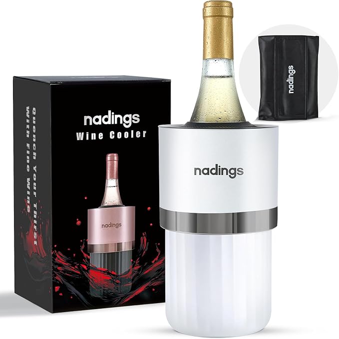 Iceless Wine Chiller, Keeps Cold 6+ Hours, Fits Most Wine Bottles | Vacuum Insulated, 18/8 Stainless Steel, Portable, Fits Most Standard 750ml Wine & Champagne Bottles, White
