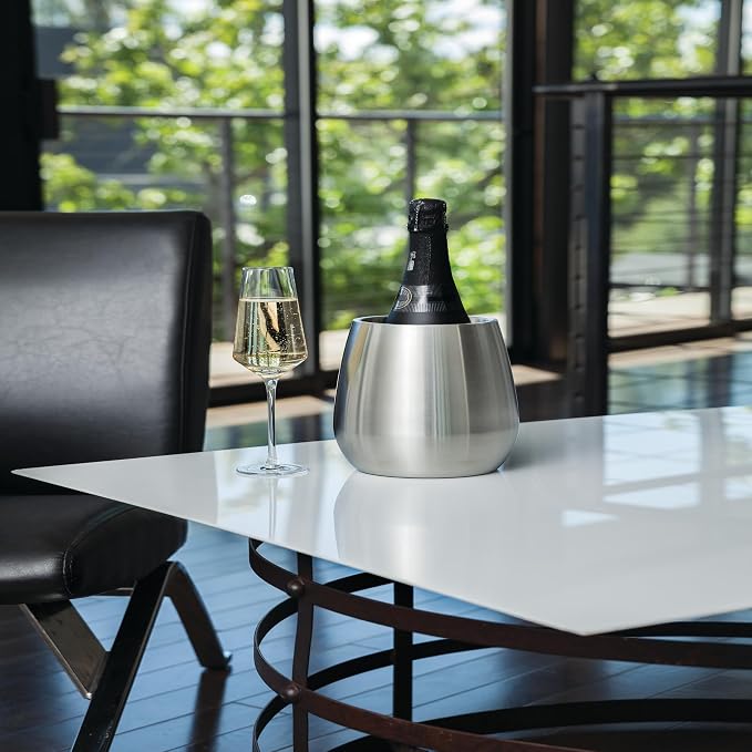 Viski Wine Chiller, Double Walled Insulated Wine Bottle Holder, Single Bottle Wine Chiller, Stainless Steel