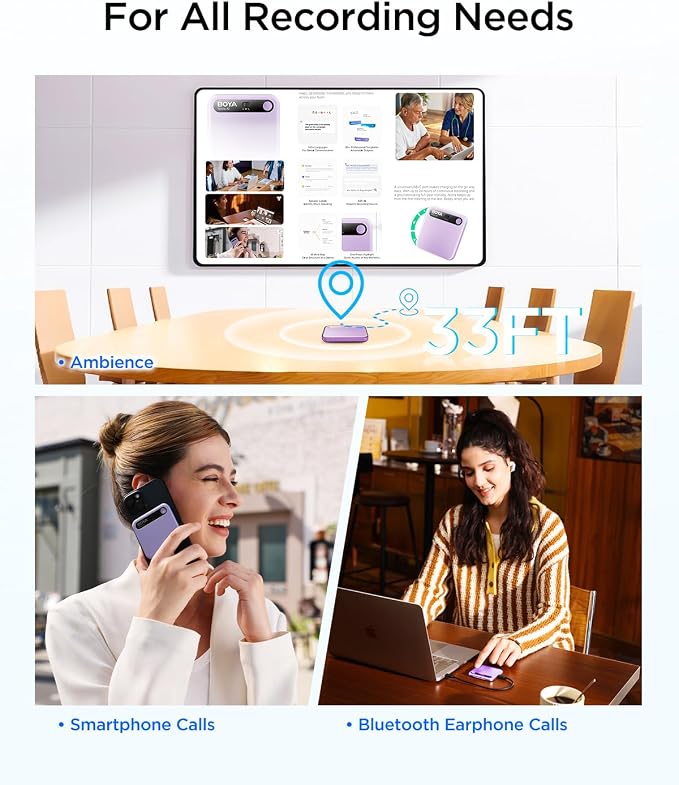 BOYA Notra AI Voice Recorder,Ambient/Phone Call/Bluetooth Capture, AI Transcription&Smart Summary, Support 140+ Languages, 64GB Storage, Magnetic Note Taker for Meetings,Lectures,Interviews(Purple)