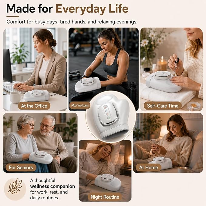 Hand Massager with Heat and Compression, Cordless Electric Hand Massager for Arthritis & Carpal Tunnel Relief, 3 Massage Modes 5 Intensity Levels, Portable Finger Palm Wrist Therapy Glove,Gift