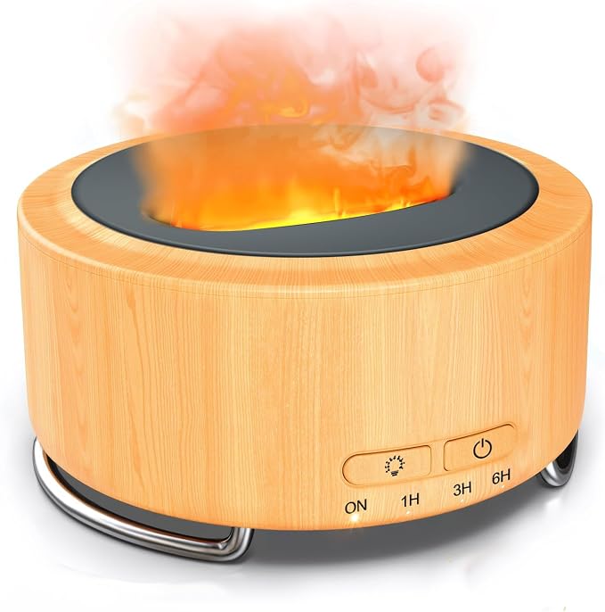 Essential Oil Diffuser for Home: 500ML Aroma Diffuser with Fireplace Flame Light & 9 Colors LED - Quiet <25dB Cool Mist Humidifier for Bedroom Office Yoga Room