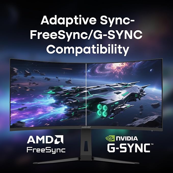 Amzfast 34 Inch Curved Monitor 200Hz UWQHD (3440x1440) Gaming Monitor, 1ms G-SYNC Compatible, 1500R, PIP/PBP, HDR, 131% sRGB, Tilt/Swivel/Height Adjustable,TÜV Rheinland, HDMI 2.1 x 2 & DP 1.4 x 1