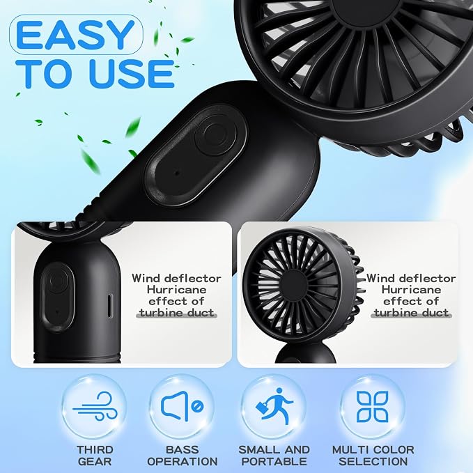Rossesay 6 Pcs Mini Portable Fan Bulk Cute Handheld Lightweight Small Little Personal Hand Eyelash Fan 3 Speeds USB Rechargeable for Women Men Indoor Outdoor Makeup Travel (Black)