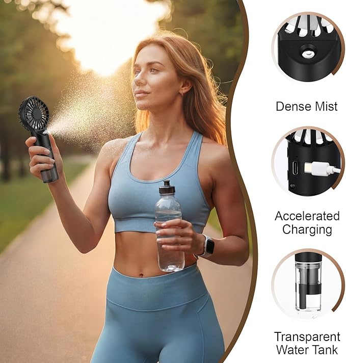 2 Pack Misting Fans Portable Handheld Rechargeable Handheld Spray Fans with 25ml Water Tank 4-speed Personal Cooling Fan, USB-c Mini Hand Fan for Travel Outdoor Sports Camping Office Home