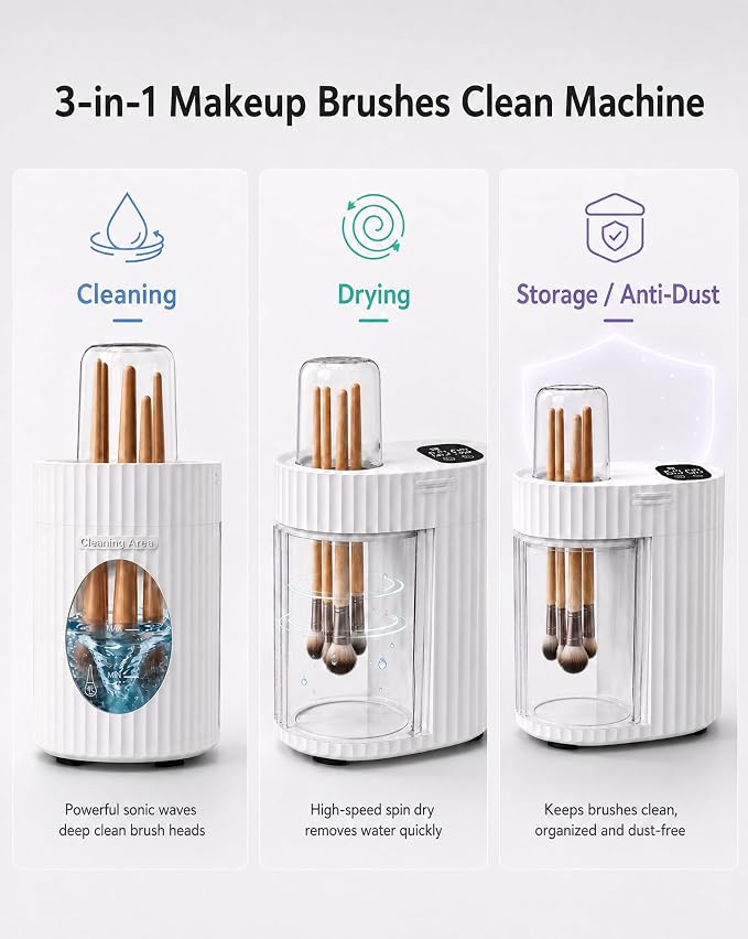 3 IN 1 Electric Makeup Brush Cleaner & Dryer, Automatic USB Deep Cleaning Machine, Portable Quick Clean & Dry [No Need to Remove Makeup Brushes], Fits Most Brush Sizes
