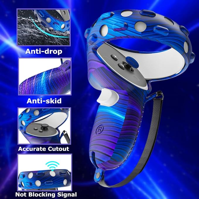 Compatible with Oculus Quest 2 Accessories, Silicone Face Cover, VR Shell Cover,Touch Controller Grip Cover,Protective Lens Cover,Disposable Eye Cover(Colorful B)