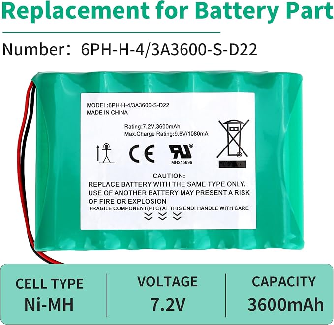 3600mAh 7.2v Ni-MH Replacement Battery for DSC 6PH-H-4/3A3600-S-D22 ADT DSC IMPASSA 9057 SCW9055 SCW9057 BH7236-SS 17000145 17000152 Wireless Home Security System
