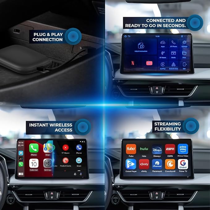 AutoSky AI Box Lite Air – Wireless Adapter for Factory CarPlay – Stream Personal Media & Online Apps via Phone Hotspot – Fast Plug & Play Performance – Works with Authorized Accounts