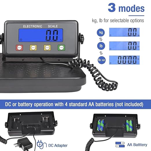 Surmountway Industrial Shipping Scale 660lbs with Anti-Slip Aluminium Platform, 11.8" x 11.8" Black Portable Digital Postal Scale for Shipping Packages Luggages with Tare/Count/Auto-Off Functions