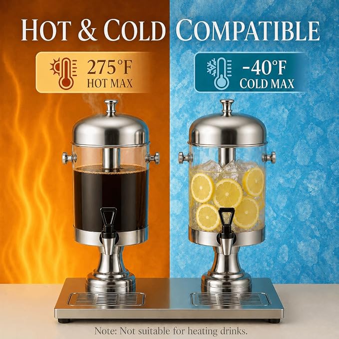 4.4 Gallon Beverage Dispenser with Ice Core | Stainless steel drink dispenser with stand and ice core for cold drinks, juice, lemonade, iced tea, parties, and events.