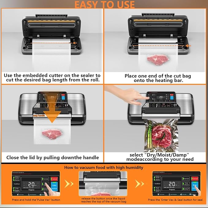 Gyreuni 95Kpa Vacuum Sealer Machine for Food with Bags, 12-in-1 Food Saver Vacuum Sealer with Double Heat Seal, Built-in Cutter,Accessory Hose, Bag Storage,10 Bags, 1 Bag Roll & Marker Pen,App Control