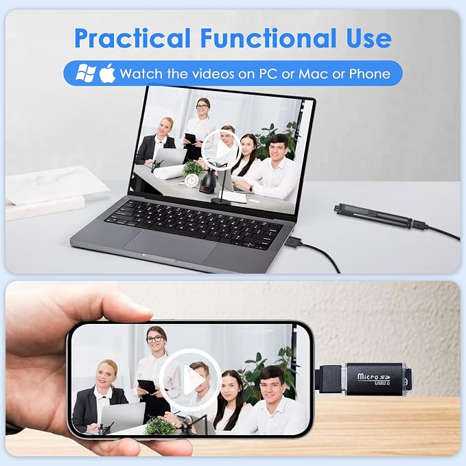 2.7K Small Cam Security Camera, 64 GB Portable Camera Pen, Mini Cam Pen (Glossy Black)