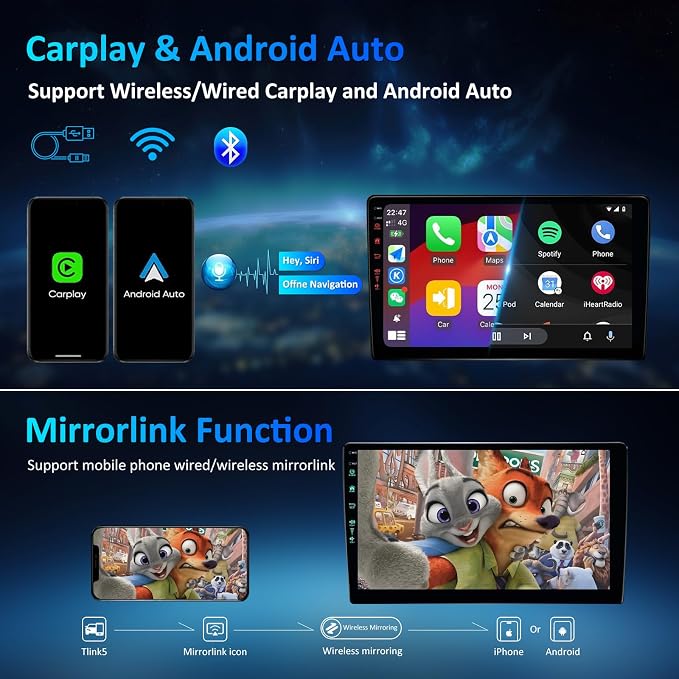 4G+64G Car Stereo for Dodge RAM 1500 Radio 2009-2012: Android 15 Car Radio Upgrade for Dodge Ram 1500 2500 3500, Wireless/Wire Carplay&Android Auto/Bluetooth/WiFi/GPS/FM SWC/Backup Camera