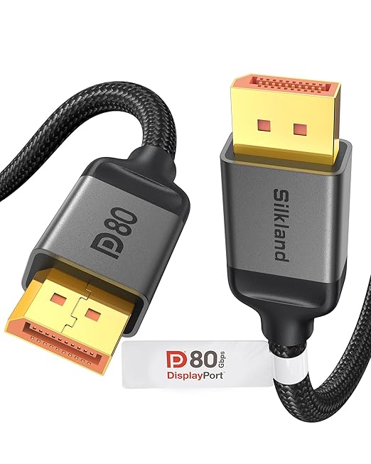 Silkland 80Gbps DisplayPort 2.1 Cable 5FT [VESA Certified], [8K@240Hz, 4K@540Hz 360Hz 240Hz] DP 2.1 Cable, HDR HDCP DSC 1.2a Display Port Cord Compatible FreeSync G-Sync Gaming Monitor 5090 9070 XT