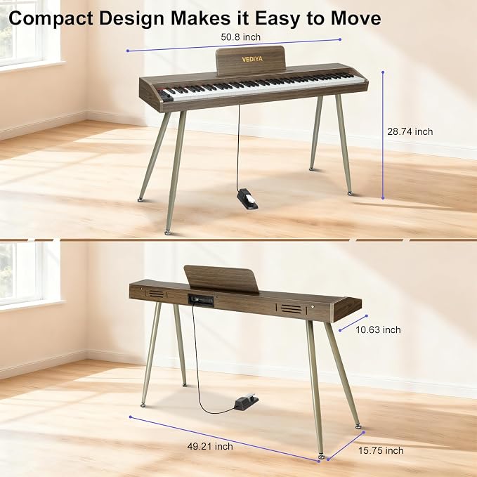 Digital Piano Keyboard 88 key,Semi-Weighted Electric Piano,Full Size Acoustic Piano for Beginners with Pedal, USB-MIDI Compatibility (Walnut)