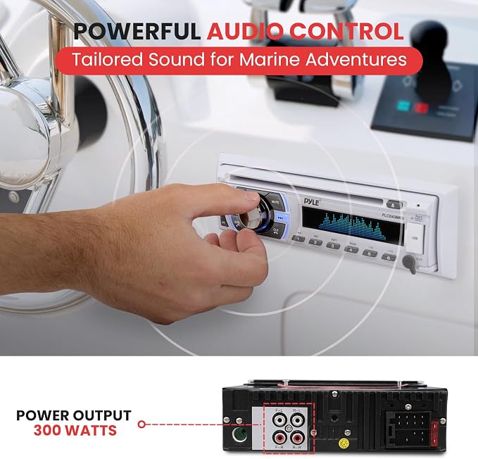 Boat Bluetooth Marine Stereo Receiver - Marine Head Unit Din Single Stereo Speaker Receiver - Wireless Music Streaming/Hands-Free Calling/CD Player/MP3/USB/Aux/ Marine AM FM Radio - Pyle PLCD43MRB