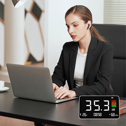 Digital Sound Level Meter 30-130dBA with Temperature Humidity Detection for Home School Library Desktop DM219N