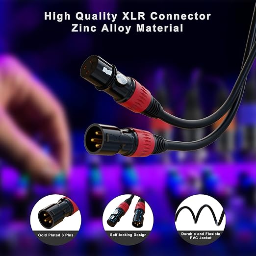 XLR Cables, XLR Microphone Cable 25 ft 4 Pack, Gold-Plated 3-pin XLR Speaker Cable Male to Female Balanced Mic Cable