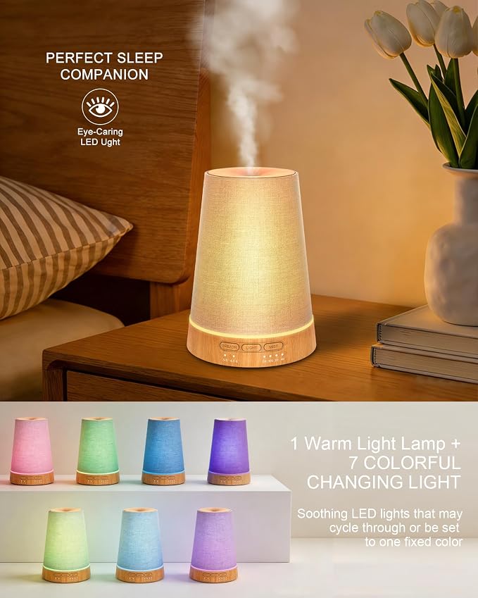 Marchred 150ml Cordless Fabric Essential Oil Diffuser with Guided Breathing Light, Portable Aroma Diffuser with Rechargeable Battery, 7-Color LED & Warm Night Light for Home, Meditation & Relaxation