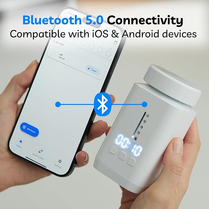DEFI Smart Pill Bottle | Bluetooth Pill Organizer, Travel Medication Organizer & Daily Pill Case, Portable Medicine Holder for Vitamins & Supplements | Sound & Light Reminder App