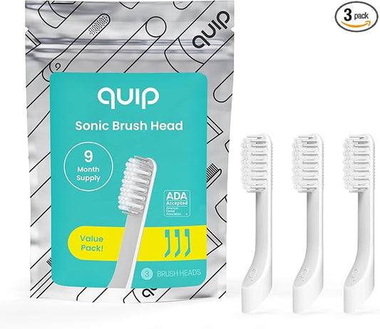 quip Sonic Toothbrush Replacement Heads for Adults - 3 Pack - Verified quip Standard Brush Head Refills for Electric Toothbrushes - Soft Bristles, Compact & Flexible - Last 3 Months Each