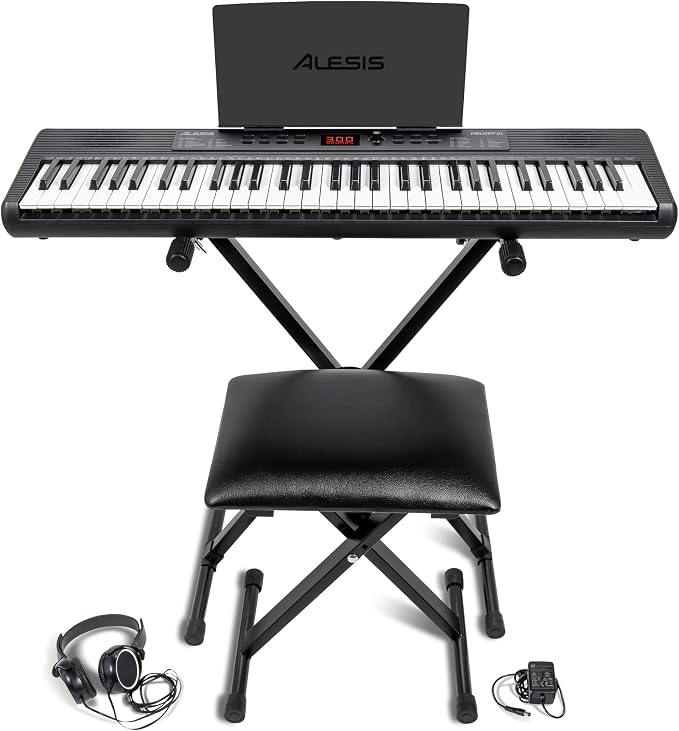 Alesis Melody 61 MK4 Keyboard Piano for Beginners with 61 Keys, Speakers, Stand, Bench, Headphones, Tablet/Sheet Music Stand, 300 Sounds and Music Lessons