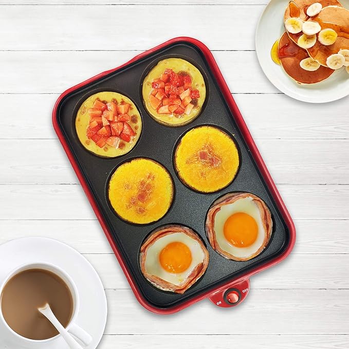 Health and Home Multifunction Nonstick Baking Maker with 3 Interchangeable Baking Plates for Grill,Pan Cake and Cake Pops,Takoyaki Maker.RED