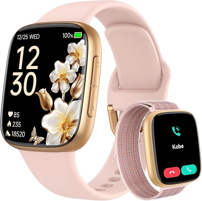 Fitpolo Smart Watch for Women, 1.85" AMOLED Fitness Tracker with Bluetooth Call, Heart Rate/Sleep/SPO₂ Monitor, 100+ Sports Modes, 3ATM Waterproof Smartwatch for Android/iPhone, Includes 2 Bands