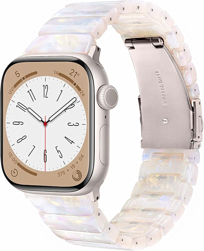 V-MORO Resin Band Compatible with Apple Watch Series 10/11 41mm/40mm/38mm/42mm Fashion Strap for iWatch Series 9/8/7/6/5/4/3/2/1/SE/SE 2 Lightweight Bracelet Wristband Women(Classic Aurora White)