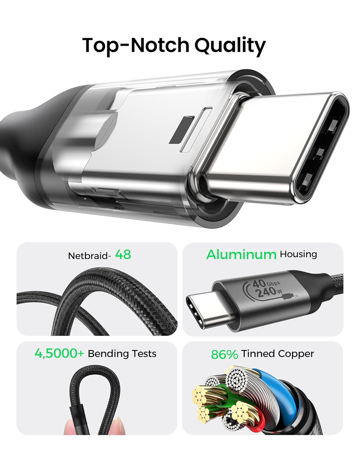 Silkland USB 4 Cable for Thunderbolt 4 Cable 1FT, 40Gbps USB C Data Cable, 240W PD 3.1 Fast Charging, 8K/5K@60Hz, Short USB C Thunderbolt Cable, Compatible for SSD, MacBook, Docking, Hub, iPhone 16/15