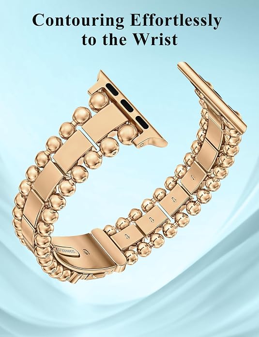 TOYOUTHS Beaded Bracelet Compatible with Apple Watch Bands 38/40/41/42/44/45/46/49mm Women, Dressy Fancy Stainless Steel Metal Elegant Jewelry Strap for iWatch Series 11 10 9 8 7 6 5 4 Ultra/SE 3 2 1