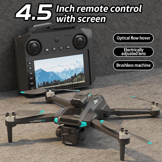 Drone For Adult,4.5" Screen,5G Remote Controller With Camera,6K HD Camera FPV Live Video,Altitude Hold Gesture Selfie One Key Take Off Landing 3D Flips Waypoint Fly Drone (3 Batteries)
