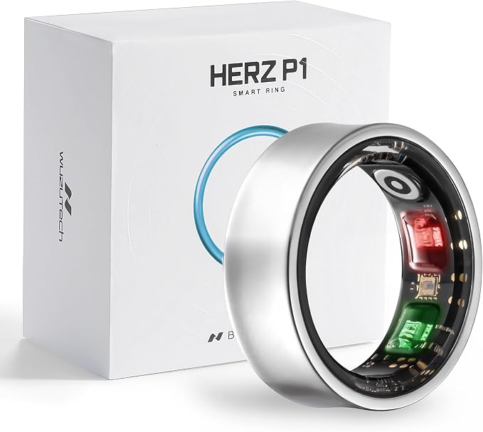 Herz P1 Smart Ring for Women & Men - (Size 6) 24/7 Health Metrics Fitness Ring, Tracks 20+ Biometrics, 6 Day Battery Life, Waterproof Stainless Steel, Free APP for iOS Android, No Subscription