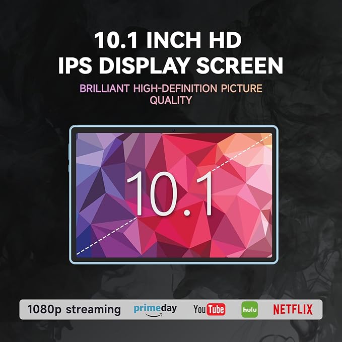 HNVHNV Tablet 10 inch Android 13 Tablets, 6GB RAM 64GB ROM, Quad-Core Processor, 1280x800 LCD Touch Screen, WiFi, GMS, Dual Camera, Bluetooth, 6000mAh Battery (Blue)