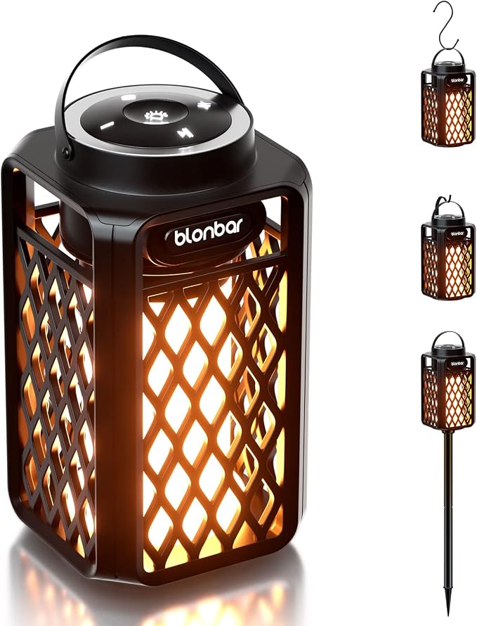 blonbar Outdoor Speakers Bluetooth Waterproof Patio with Torch Atmosphere, Portable Wireless Stereo Speaker for Porch Home Decor Gifts for Men Women Couples Dads Moms