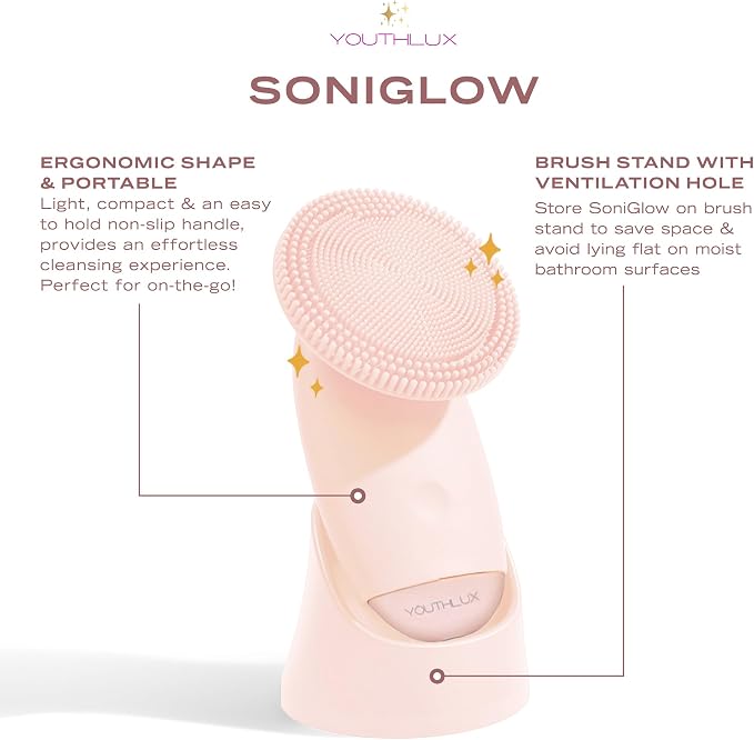 SoniGlow Silicone Face Scrubber/Facial Cleansing Brush – Electric Vibrating Skincare Scrubber Tool for Deep Pore Cleansing, Gentle Massage, Makeup Removal, Waterproof and Rechargeable (Pink)