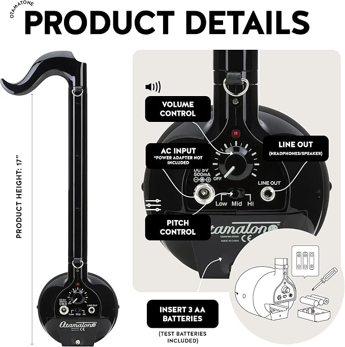 Otamatone Deluxe Electronic Musical Instrument for Adults Portable Synthesizer Digital Electric Music from Japan by Cube/Maywa Denki Cool Stuff Gifts, Black [English Manual]