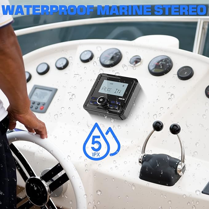 Waterproof Marine Digital Media Receiver - Bluetooth Marine Stereo with 2.8 Inch LCD Display - AUX USB Input AM FM Subwoofer Pre-Amp UTV Boat Radio for ATV RZR Golf Cart Spa Hot
