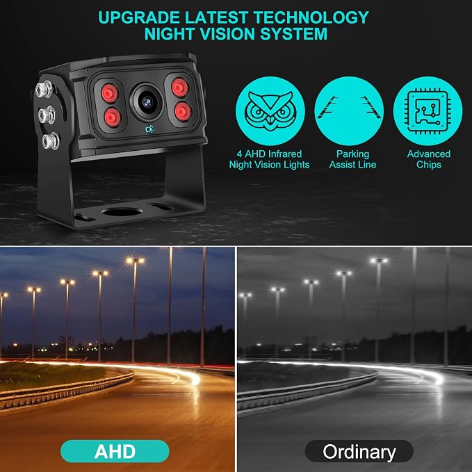 Dual RV Backup Camera 7 Inch 4K Display Screen Loop Recording Voice Control System IP68 Infrared Night Rear View Camera Wired Kit RV Trucks Tractors Car Videorecorders （12-24V）