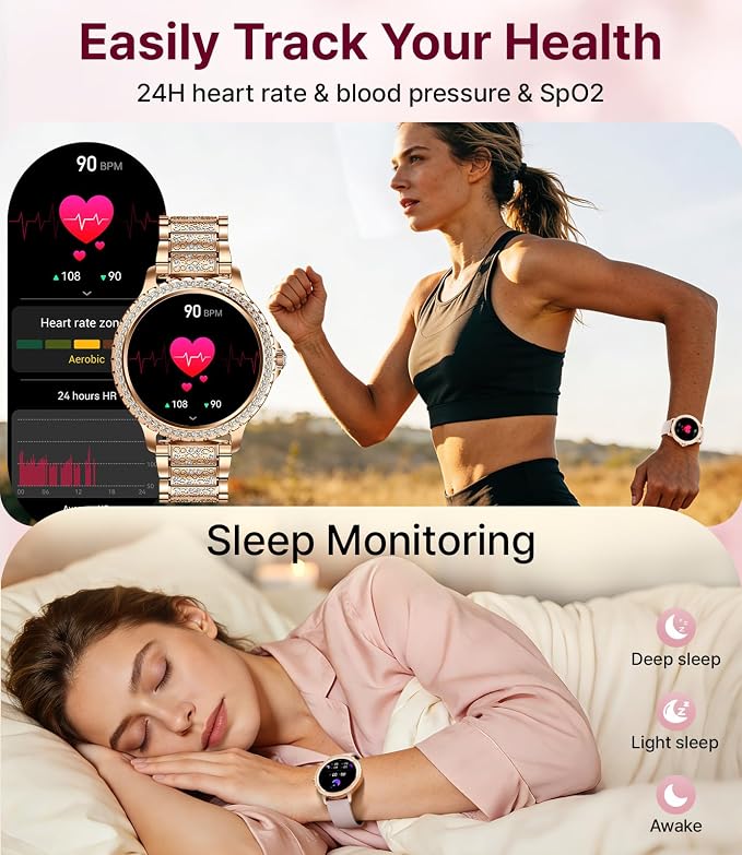 LIGE Smart Watches for Women,1.32" HD Fitness Tracker Watch with Answer/Make Call,AI Voice Control,Heart Rate/Calories/SpO2 Monitor 100+ Sport Modes Ladies Smartwatch for Android iOS 2 Straps Gold