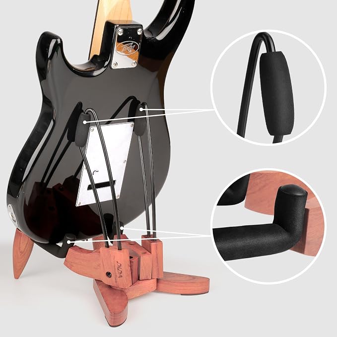 DIDA Guitar Stand for Electric Guitar, Wooden Guitar Stand, Portable Traveling Stand For Electric Guitar and Bass, Single Guitar Stand, Non Slip, Soft Foam Padded Arms (Rosewood)